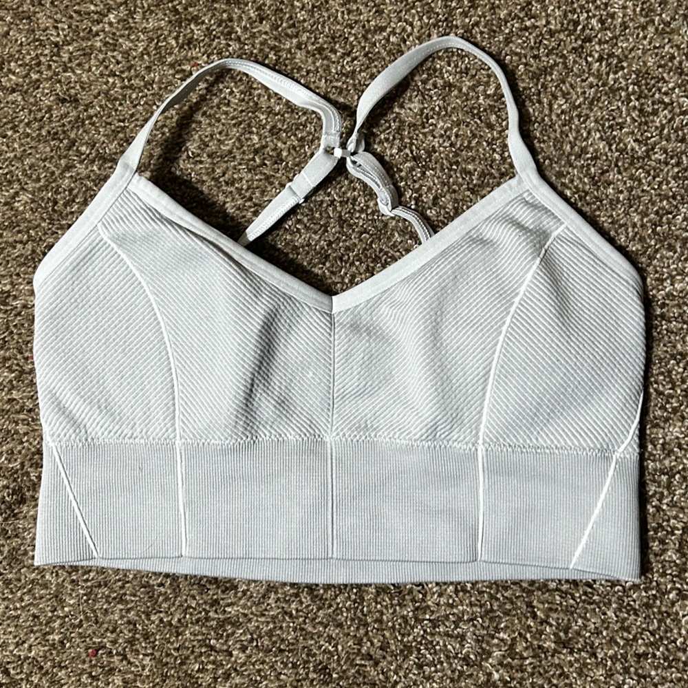 aerie White Seamless Ribbed Longline Sports Bra